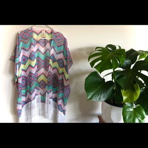 Colorful Printed Tunic Shawl w/ fringe